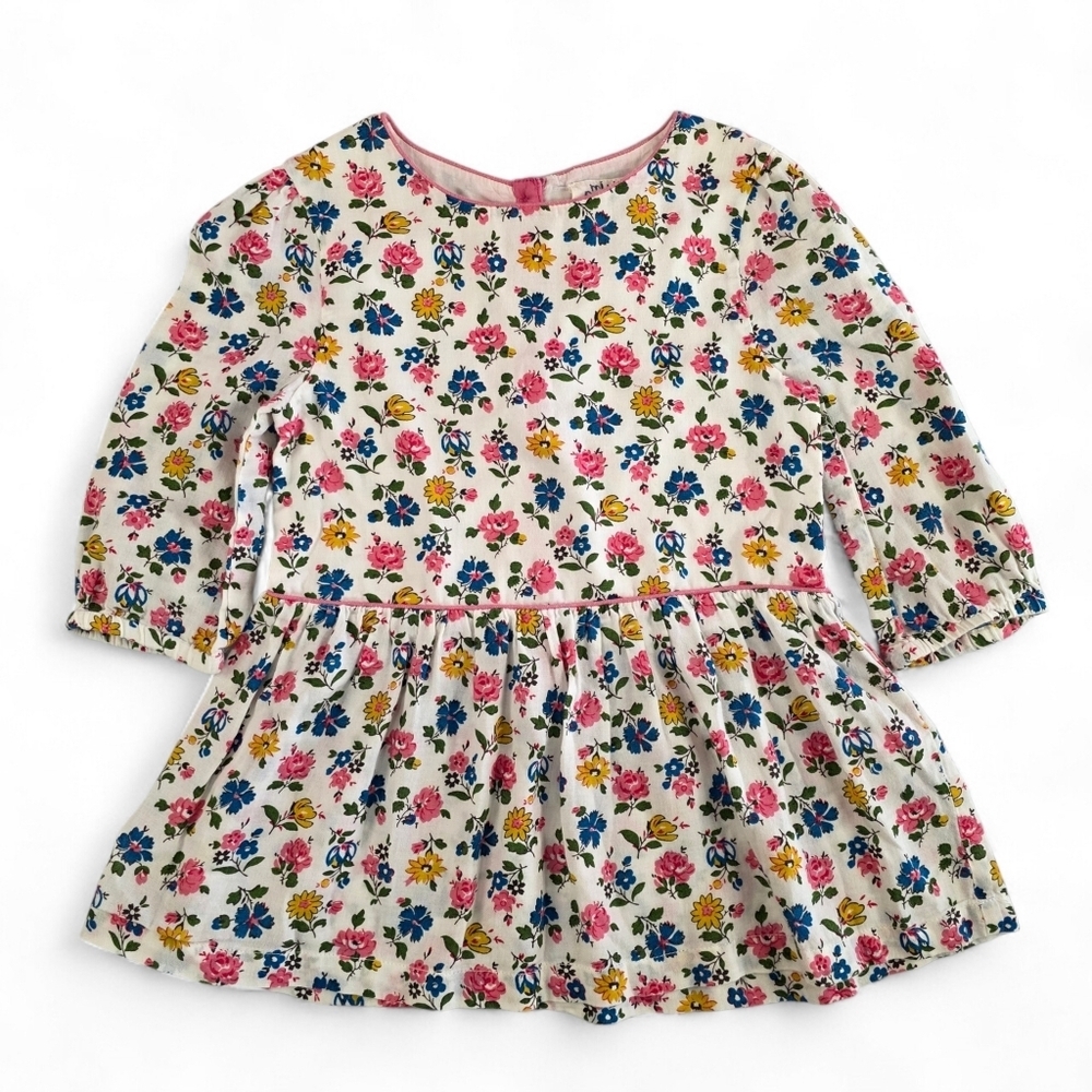 Mini Boden Floral Cotton Dress Girls 3-4Y Cottagecore Pink Blue Ivory Spring